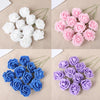 A collection of foam rose stems in white, pink, blue, and purple for wedding and home decor