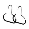 A pair of chrome circle ring hat hangers used for organization.