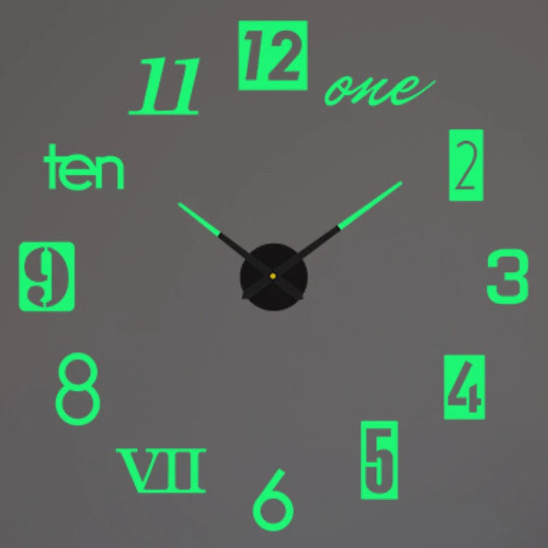A minimalist green analog clock face showing eleven o'clock with large numbers and hands on a gray background.