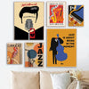 A collection of abstract music canvas wall art featuring silhouettes of a guitar, cello, and piano against colorful backgroun