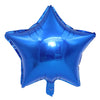 A bright blue foil star and heart balloon.