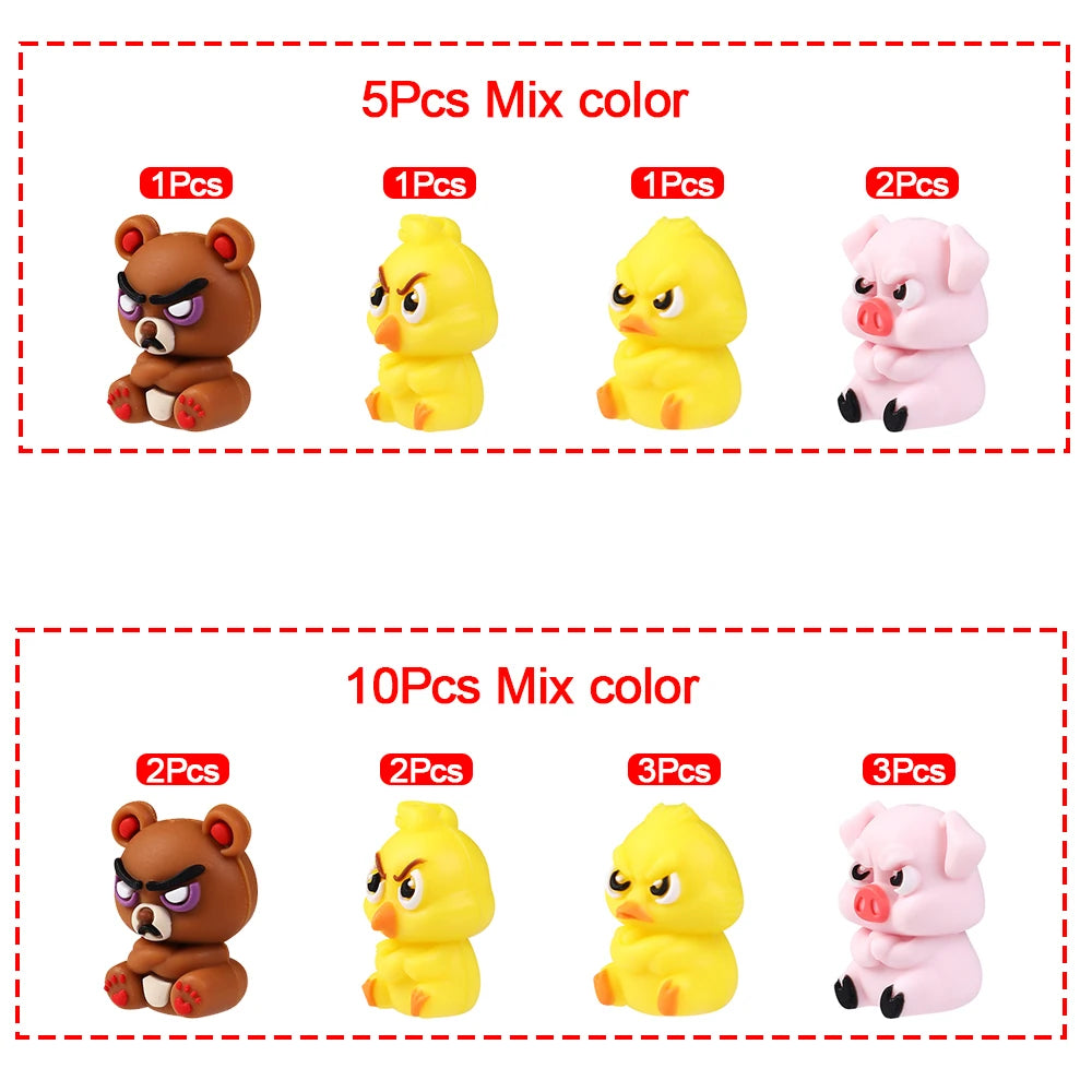 A collection of 5 and 10 pieces of mix color silicone plant beads shaped like animals for jewelry making and DIY crafts