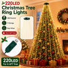 220LED Christmas tree ring lights illuminating a decorated Christmas tree.