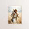 Canvas wall art depicting Jesus Christ embracing a goat in a field of golden wheat.