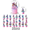 A set of 25 pink and purple anime hunter girl cake toppers featuring various characters.