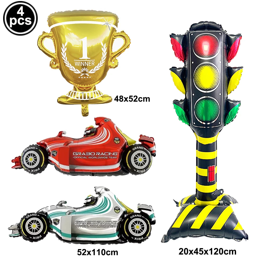 Race Car Birthday Party Balloon Decoration Set with Traffic Lights, Cones & Checkered Flags
