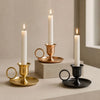 Vintage Gold Taper Candle Holder with Handle and Drip Tray