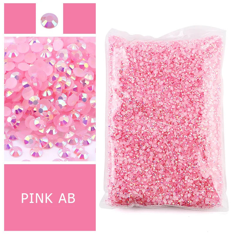 Bag of pink glitter resin rhinestones for craft projects
