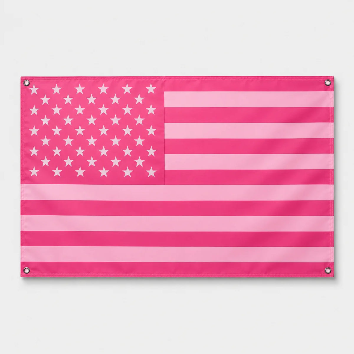A pink and white striped flag design featuring a stars field section.
