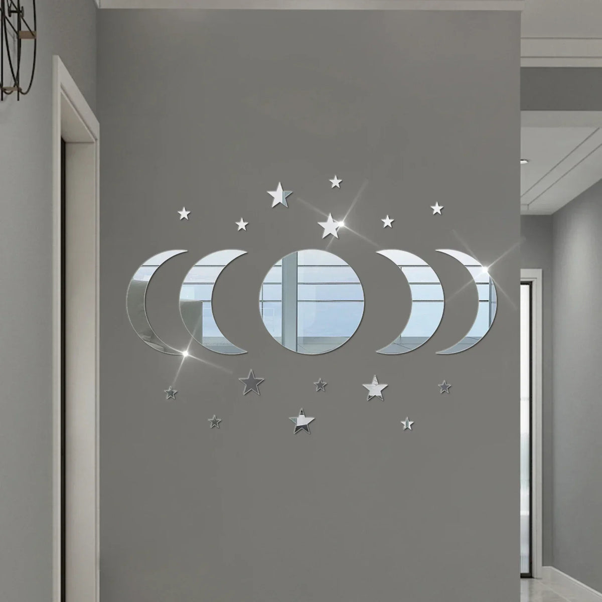 20-Piece Acrylic Moon & Star Wall Decals with 3D Mirror Finish