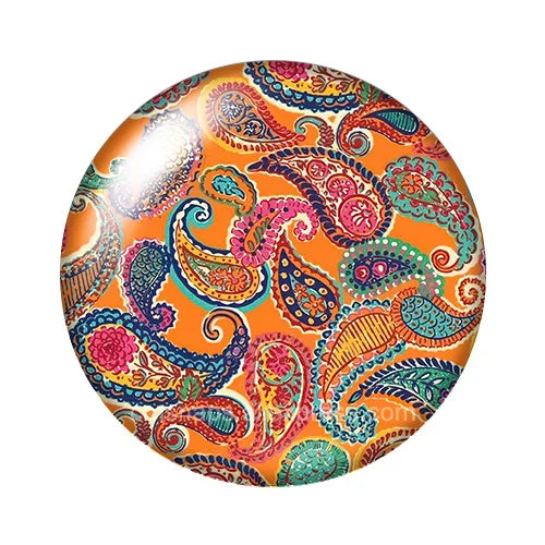 Round Leaf Pattern Flat Back Glass Cabochons for Jewelry Making