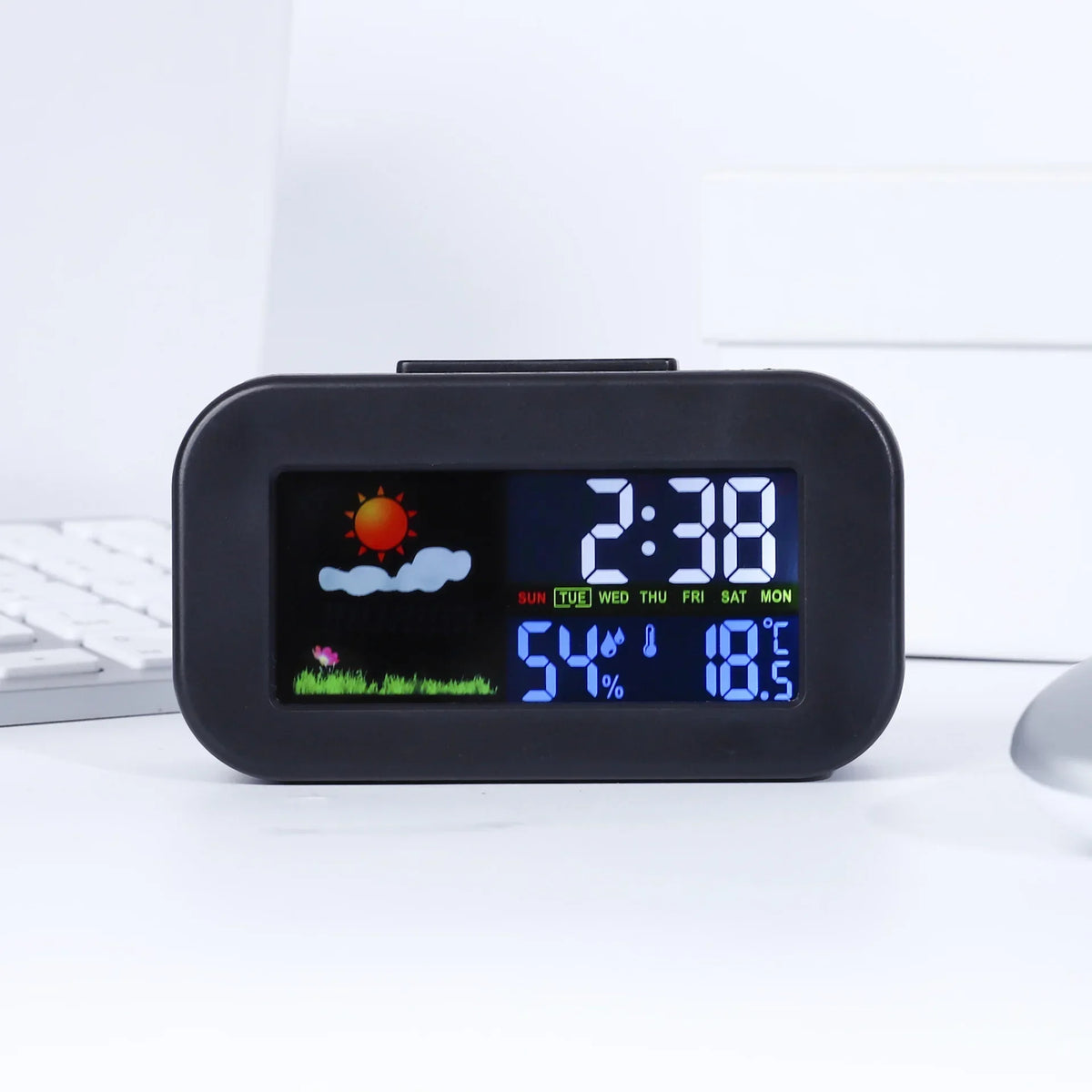 Compact Weather Station Clock with Color Display and Temperature & Humidity Monitor