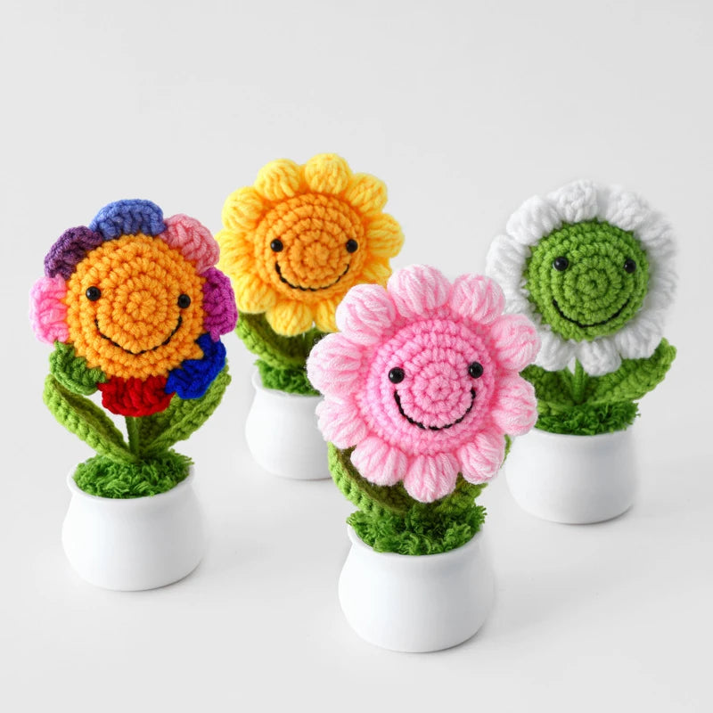 Handmade Crochet Sunflower in Pot – Decorative Knitted Artificial Plant
