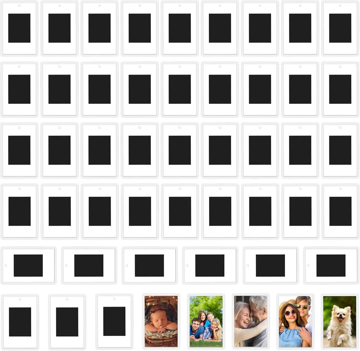 A grid of magnetic mini photo frames for fridge, showing various framed pictures.