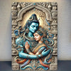 A detailed metal wall art statue depicting a divine couple, likely Durga and Lakshmi, in traditional Indian attire.
