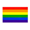 Bannière en tissu horizontal affichant les six couleurs du drapeau de la fierté : rouge, orange, jaune, vert, bleu et violet.
