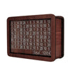 A wooden piggy bank with a savings goal tracker showing various numbered savings options.