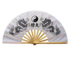 Traditional bamboo folding fan featuring dragons and a yin-yang symbol for martial arts and fitness