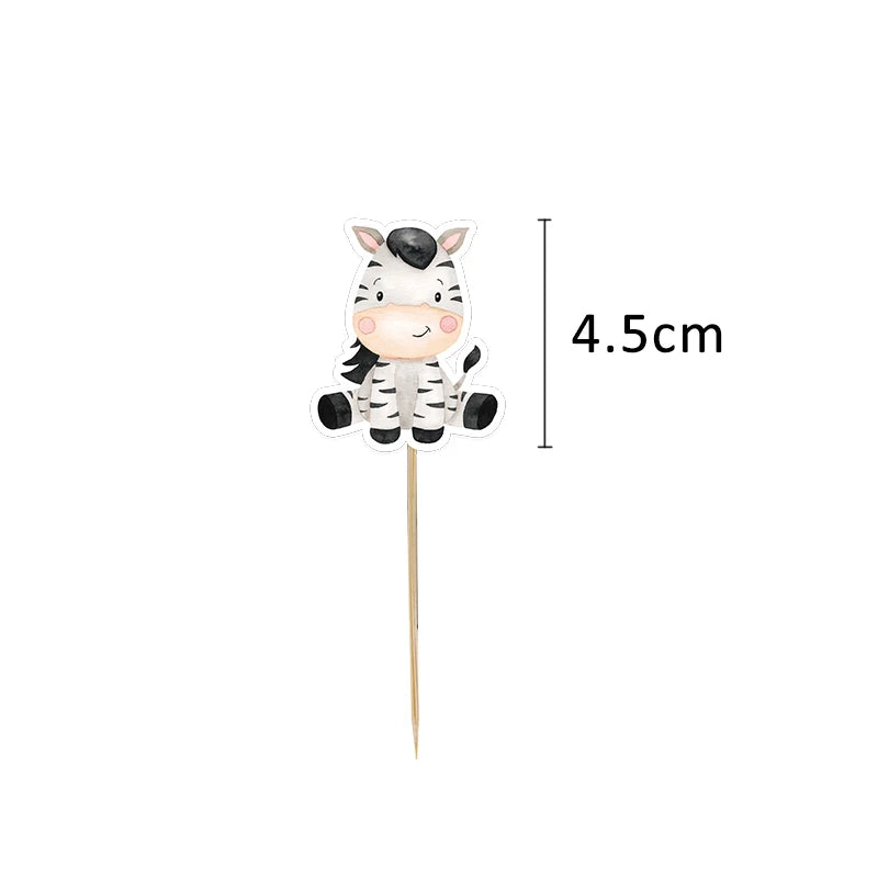 A white and black zebra-themed cake topper with a stick, measuring 4.5cm long.