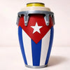 A red, white, and blue patriotic drum-style can holder with a yellow top.
