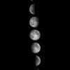 A vertical series of lunar phases, ranging from a crescent to a full moon, against a black background.
