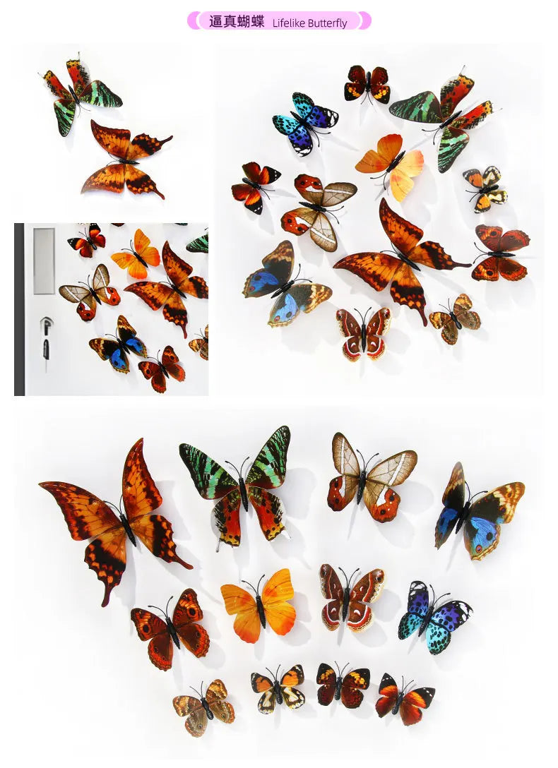 A collection of twelve colorful butterfly stickers in various shades and patterns displayed against a white background.