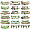 A collection of pixel art birthday banners and decorations featuring various colorful text and characters for parties.