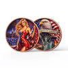 Fantasy art bar featuring a woman in a red patriotic dress and an eagle over the States of America flag.