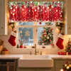 Festive red curtain valance decorated with sparkling lights and greenery for Christmas decor