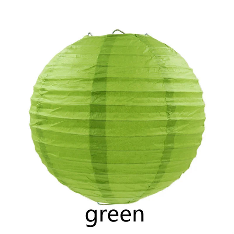 A round, lime green decorative paper lantern.