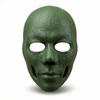 A realistic, olive green horror mask with a smooth, textured surface.