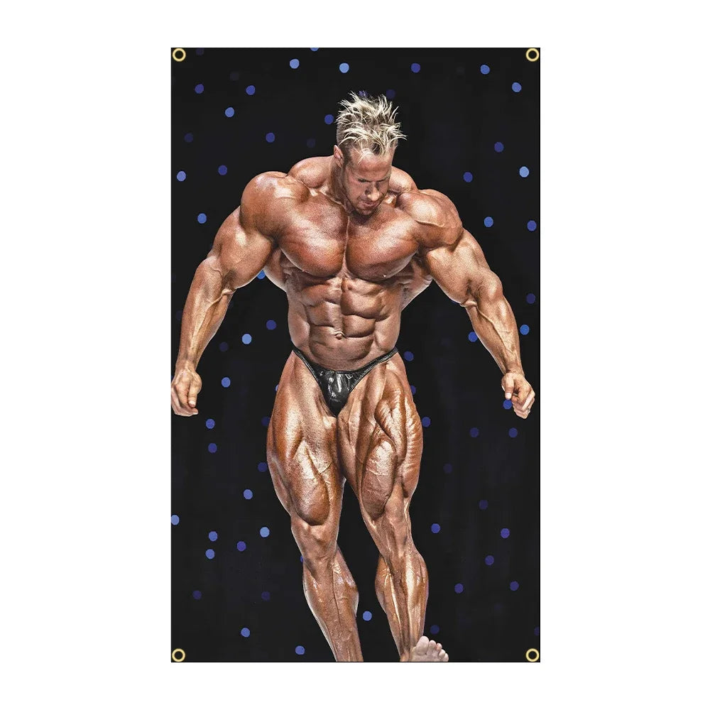 A muscular male bodybuilder posing intensely in a gym setting.