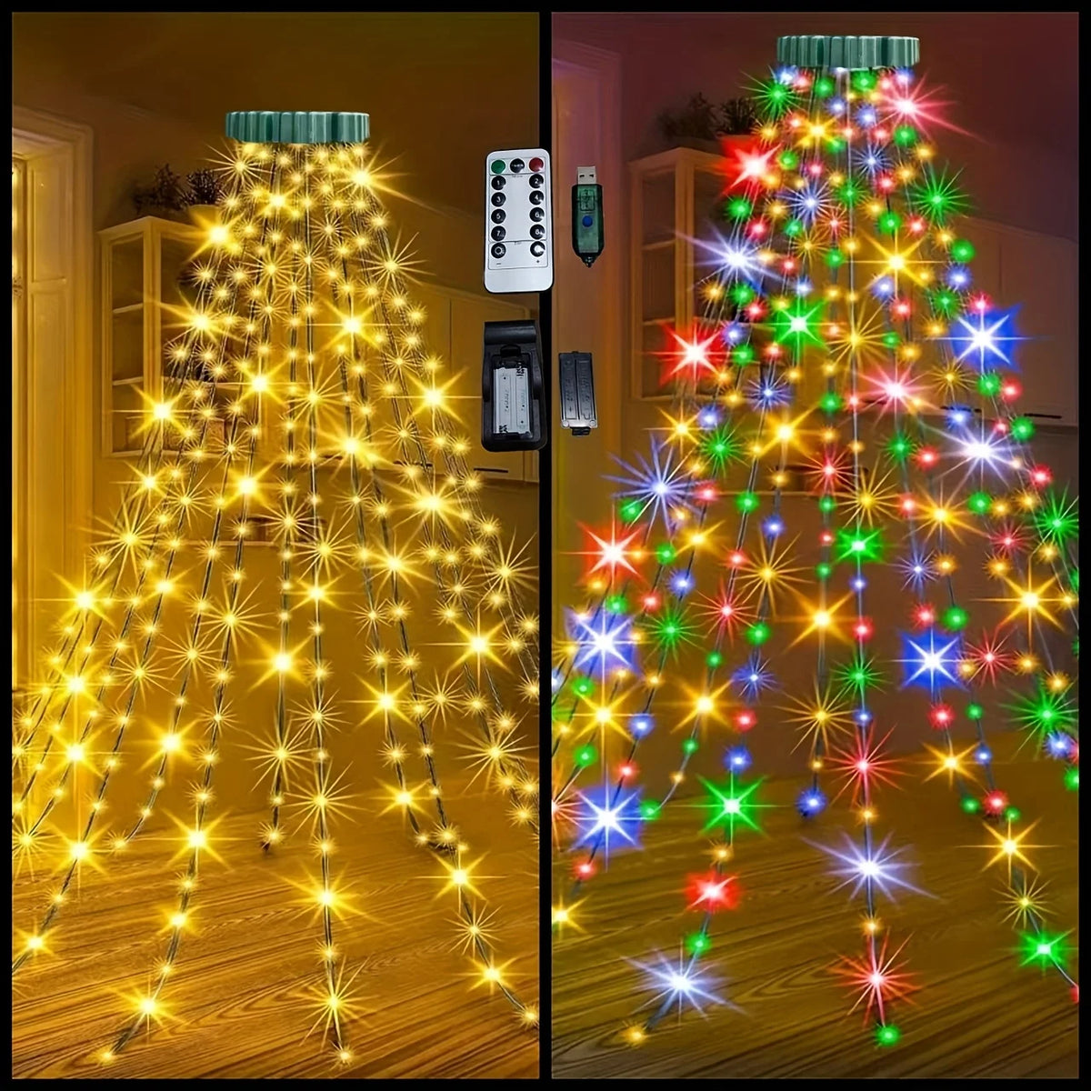 USB-Powered Waterfall Christmas Tree Lights with Remote