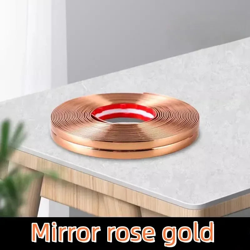 A round copper rose gold edge guard strip for cabinets, tables, and corners.