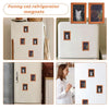 Funny cat refrigerator magnets displayed on various appliances and surfaces.