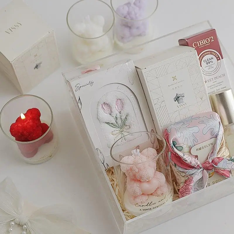 Rose Bear Scented Soy Wax Candle in Glass Cup