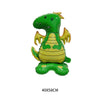 A bright green foil balloon shaped like a small dragon or lizard with yellow accents.