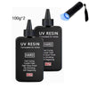 A bottle of hard UV resin formulated for artists with a dropper applicator and a 100g quantity.