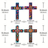 A set of four wooden cross wall art pieces featuring colorful floral designs in pink, orange, and blue.