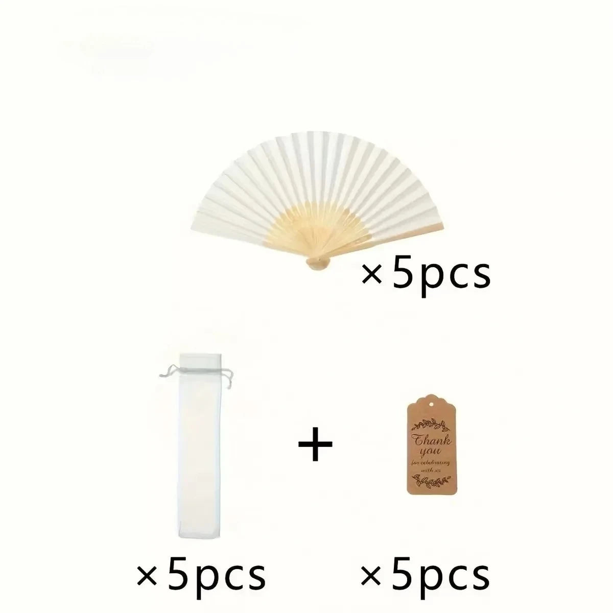 Five white bamboo folding fans for calligraphy and decor