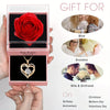 A gift set featuring a red rose and a heart pendant necklace presented in a pink box for various occasions.