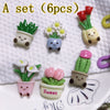 A set of six kawaii potted plant fridge magnets featuring various flowers and succulents in cute ceramic pots.