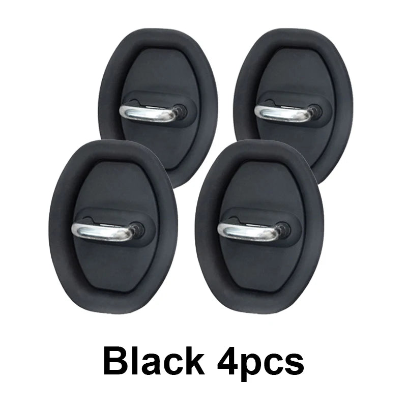 Four black silicone car door lock protector bumper pads