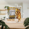 Recuerdo puzzle de acrílico transparente con un león y texto dedicado a un padre.