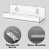 A set of clear acrylic floating shelves with screw mounting options for vinyl records and albums.