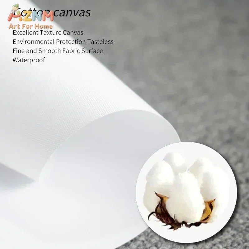 A roll of white canvas material for art, showing a close-up of the fabric texture.