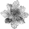 Silver glitter silk artificial Christmas flowers with gold sparkle finish