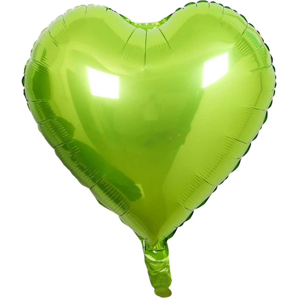 A bright lime green heart-shaped foil balloon with a star design.