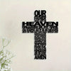 Black metal cross wall art featuring the text Our Father Who Art in Heaven and Amen