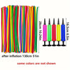 A collection of colorful latex modeling balloons in various colors and lengths, shown standing upright.